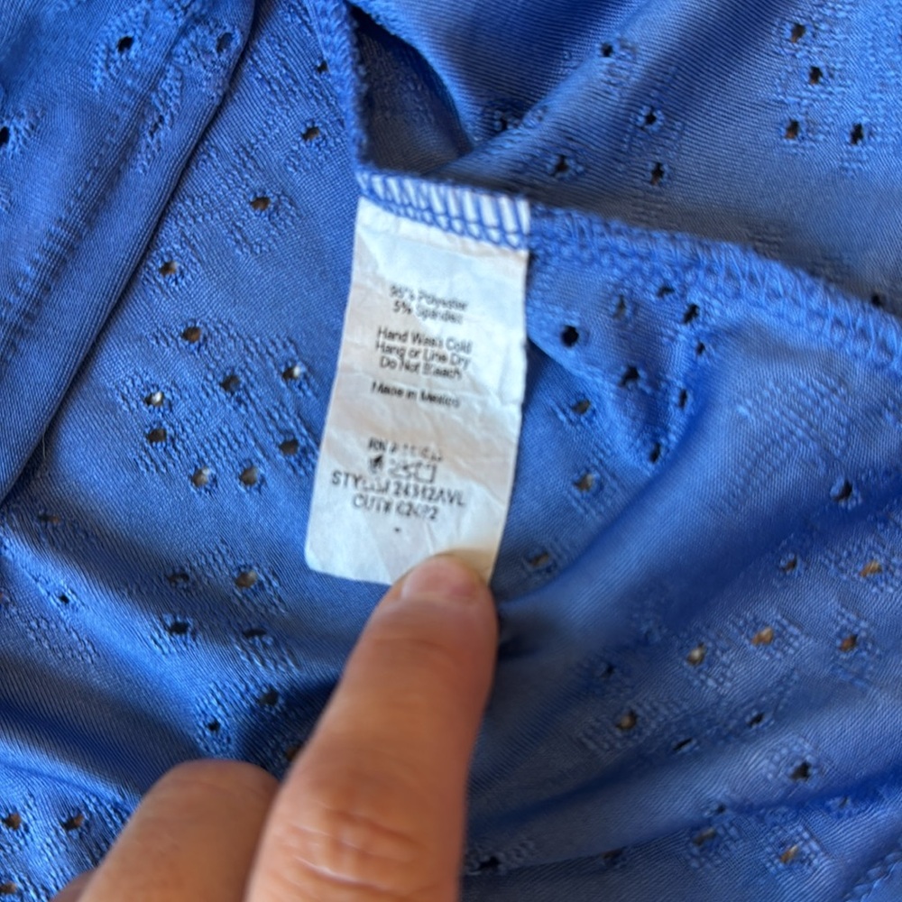 W5 Delph Blue Lace Eyelet Blouse Short Tied Sleeves Women Size Medium - Picture 6 of 7